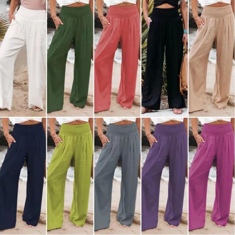 ! Spring and summer casual wide leg cotton linen loose pants