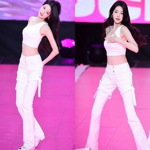 英甜酷白色舞蹈演出服 韩舞ive打歌服舞元 速发新款 团爵士张服装