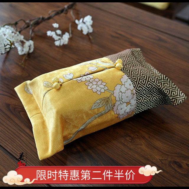 速发中式黄鸟纸巾盒车载抽纸盒客厅布艺家用车用抽纸套餐巾套文艺