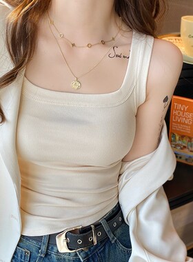 速发灰色吊带2心20背4新款夏外穿内搭遮副方纯棉乳领打底上衣