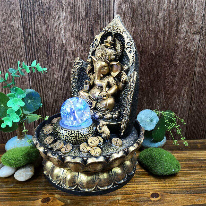 速发厂家直销东南亚泰国象神佛象水景工艺品创意款树脂流水摆件
