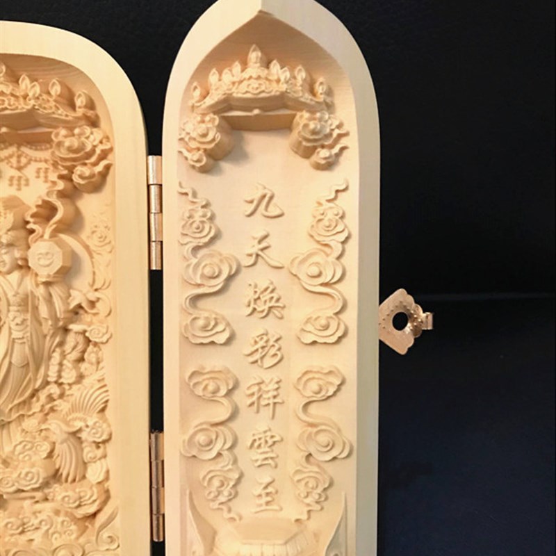 速发九天玄三开神像 九天玄圣母神像 黄杨木精雕神像 九天玄像
