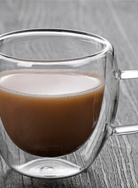 速发现货双层高硼硅杯把手咖啡带碟杯杯带办公杯品茗杯80套装