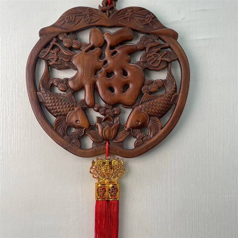 速发东木雕樟木雕刻福中式客厅福字仿古挂件玄关背景墙圆形壁挂