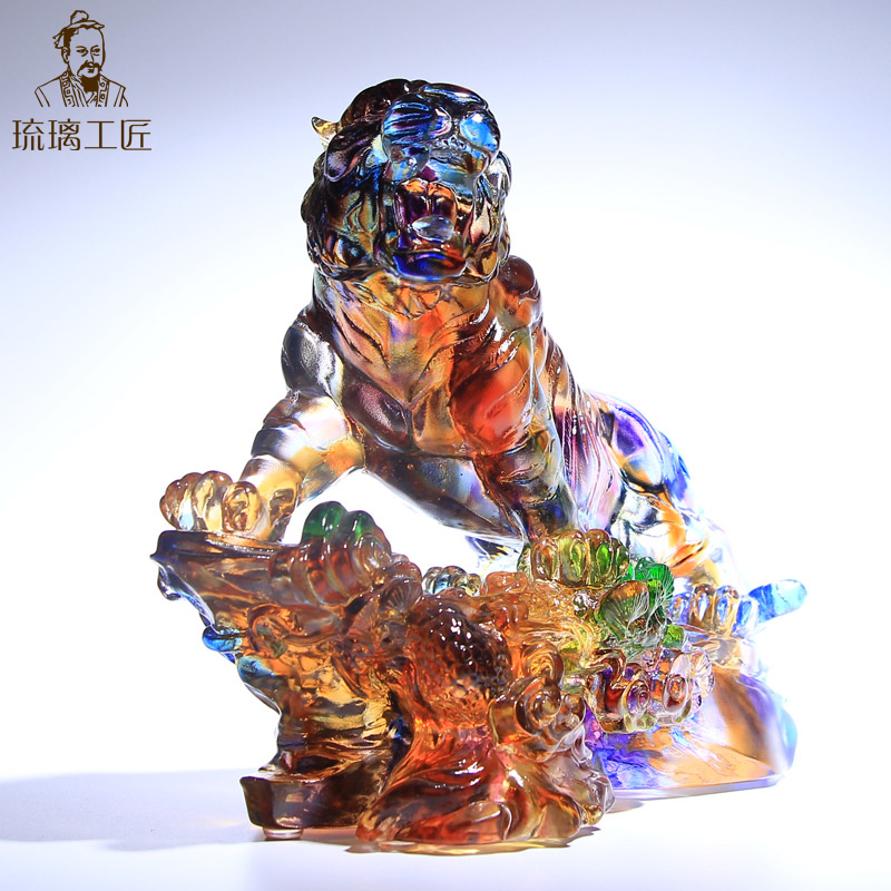速发琉璃工艺品生肖老虎平步青云摆件属上山虎开业礼物高档