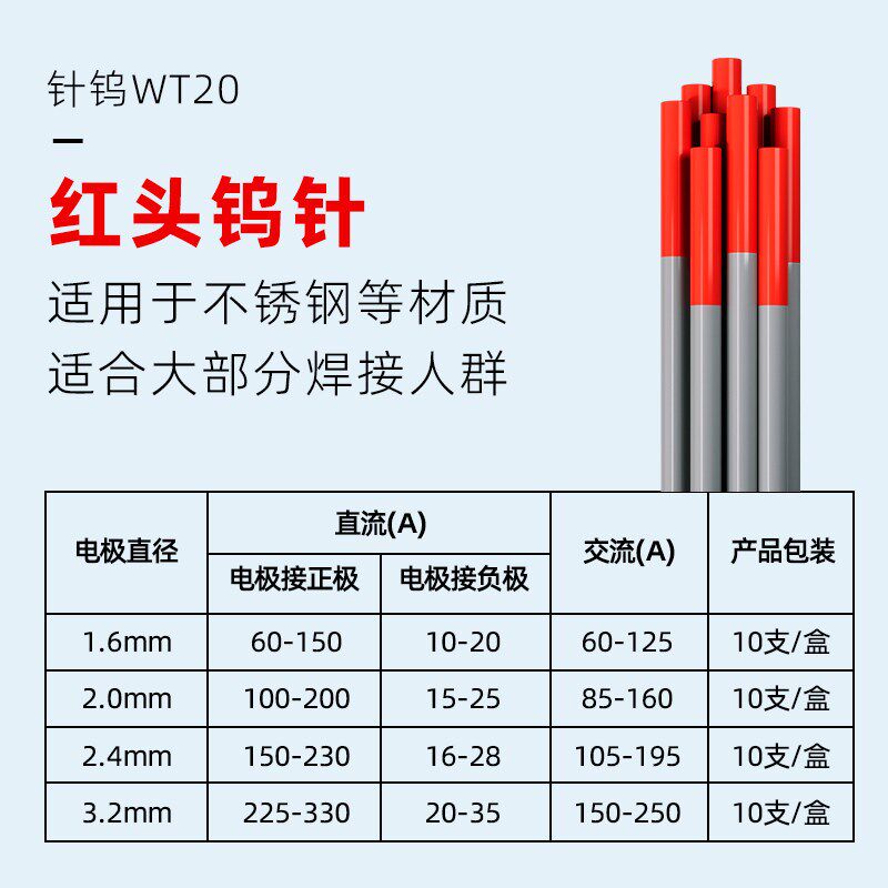 速发红头钨针氩弧乌针氩弧焊焊针不锈钢直流电钍北钨电极WT20