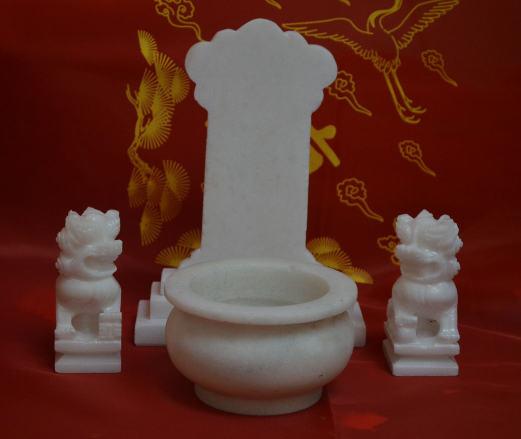 速发 狮子墓地一对汉白玉小理子花岗岩大狮石青石花瓶香炉石套装