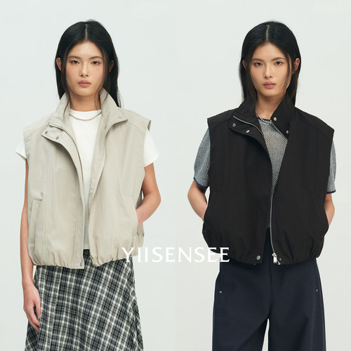 YIISENSEE逸识  叠穿立领休闲外穿短款拉链无袖马甲外套女春秋