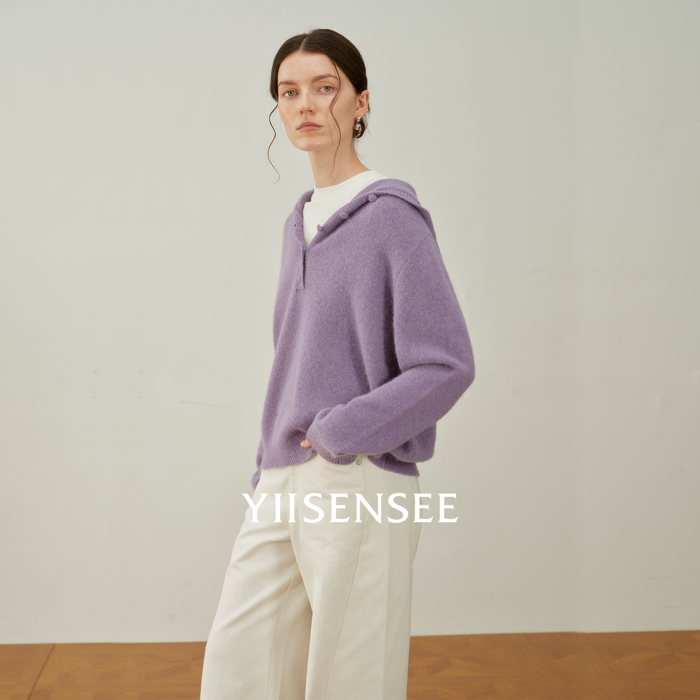 YIISENSEE逸识 高品质时尚宽松浣熊毛绵羊毛连帽针织毛衣女秋冬