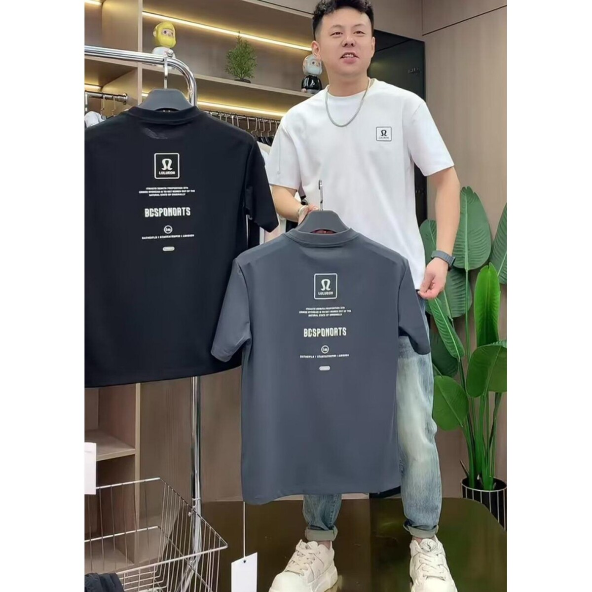2025新款冬季红色vine风短袖男个性贴布胶印设计宽松圆领版型T恤