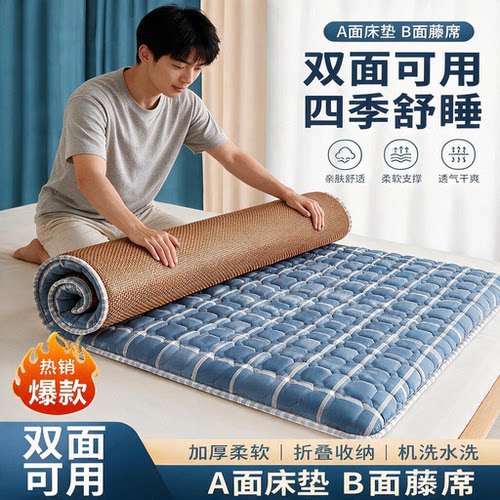 乳胶床垫软垫学生宿舍专用单人90x190cm冬夏两用凉席垫子藤席地垫