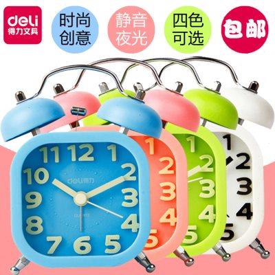 得力9026时尚创意闹钟个性卧室床头 静音夜光学生儿童懒人小闹铃