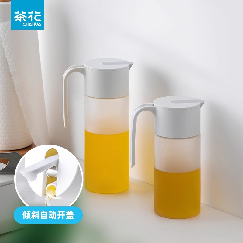 茶花玻璃油壶不挂油家用厨房油罐醋酱油瓶抗菌自动开合防漏倒油瓶-封面