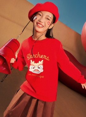Skechers斯凯奇女童冬季新年系列龙年限定红色保暖卫衣L124G054