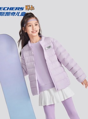 Skechers斯凯奇秋冬男女童轻盈保暖羽绒服半高领梭织外套P424K057