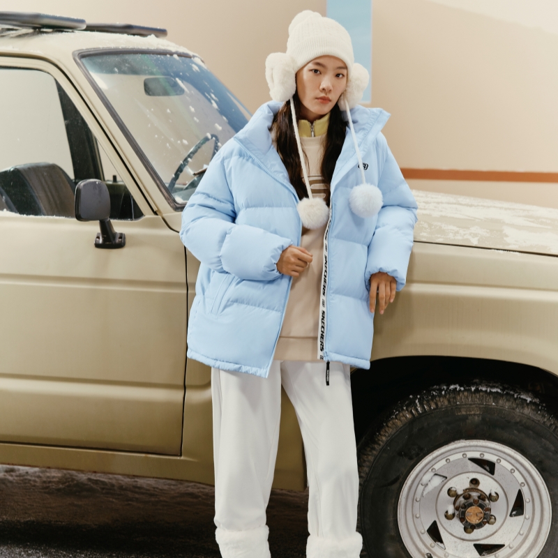 斯凯奇保暖立领短款男女羽绒外套