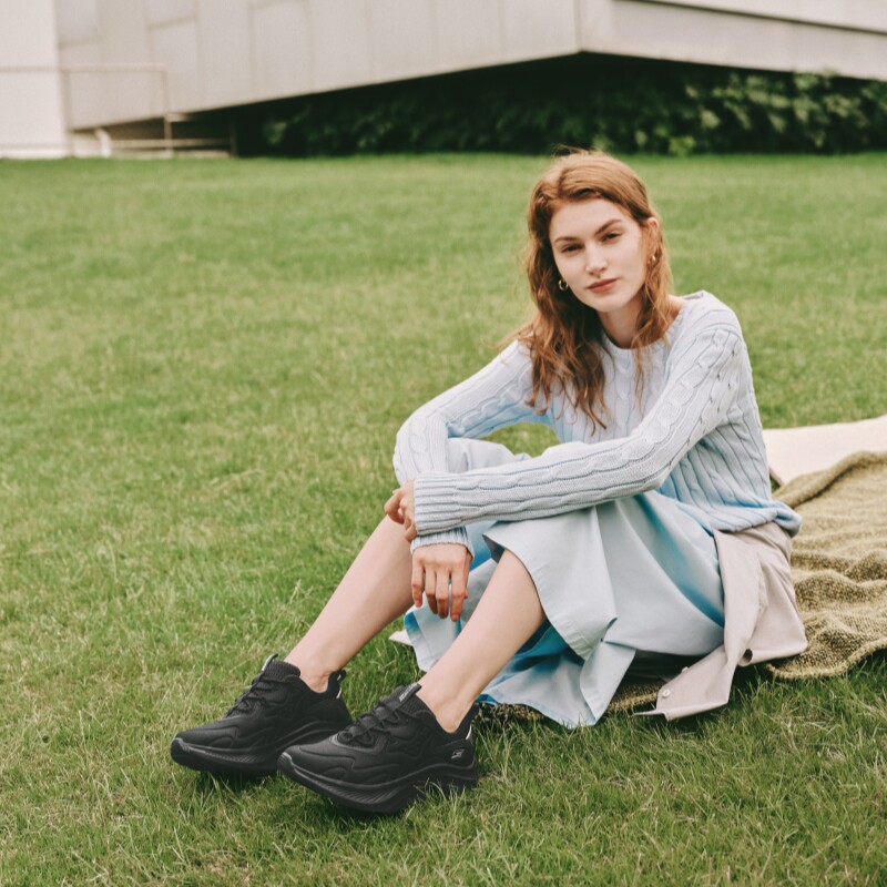Skechers斯凯奇夏季女新款百搭耐磨增加系带厚底运动休闲鞋117513