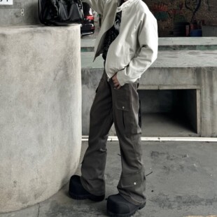 ANTRORSE 帆布工装裤阔腿直筒Cargo休闲多口袋美式宽松长裤