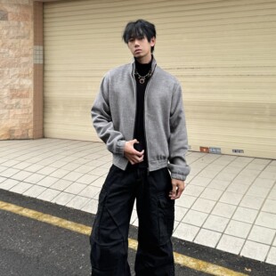 ANTRORSE 羊毛立领解构卫衣硬挺夹克外套廓形宽松短宽