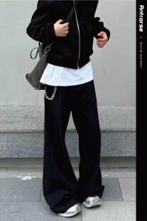 ANTRORSE 黑色立体剪裁微喇男女同款极简修身抗皱西裤通勤百搭