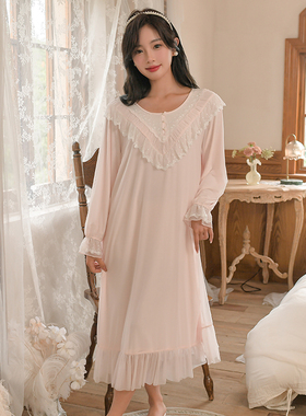 白色睡裙女秋季长袖甜美公主风高级感法式睡衣家居服可外穿两件套