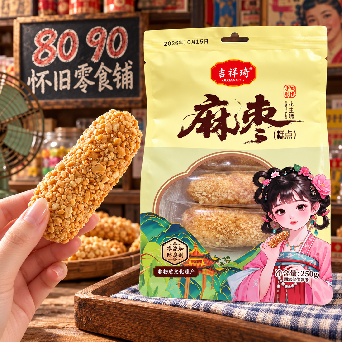 吉祥琦8090后怀旧手工花生麻枣蓼花糖麻粩雪枣年货小吃零食糕点