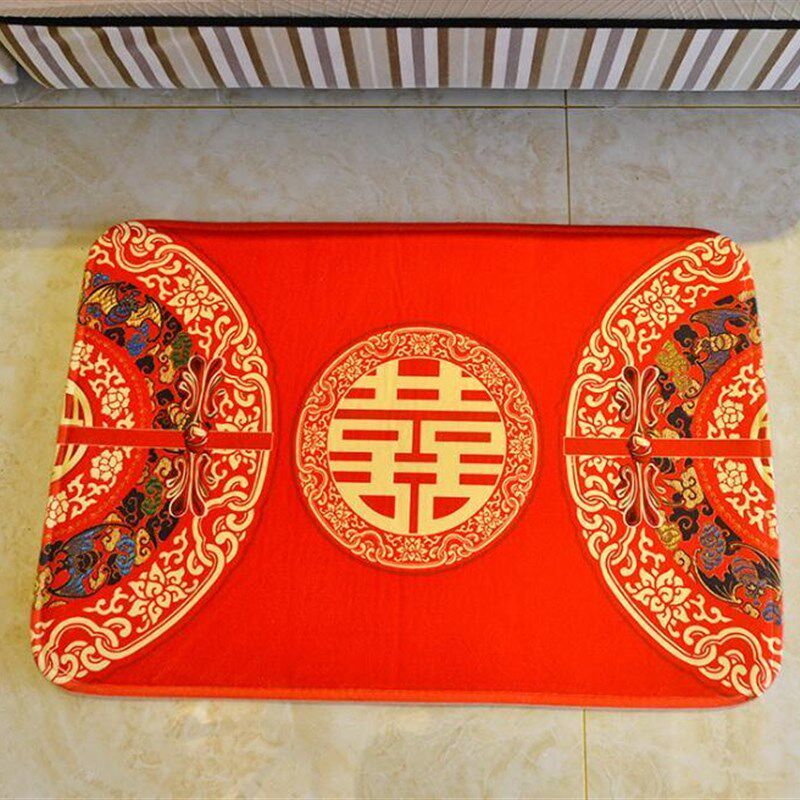 速发结婚地毯婚房装饰用品地垫红色喜庆新房喜字婚庆门垫卧室防滑