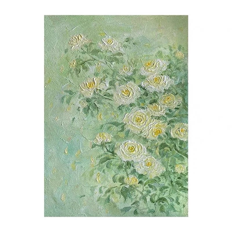 速发奶油风玫瑰花卉肌理感客厅装饰画大幅落地画法式玄关房间艺术