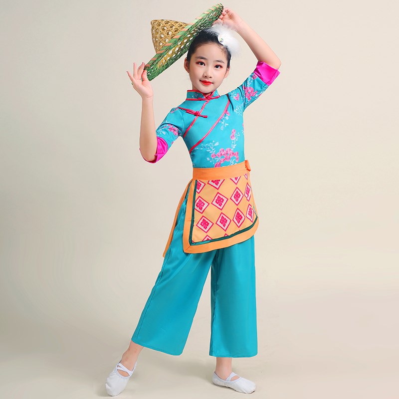 现货速发儿童古典秧歌演出服村姑采茶童服装中国风表演服古典舞演