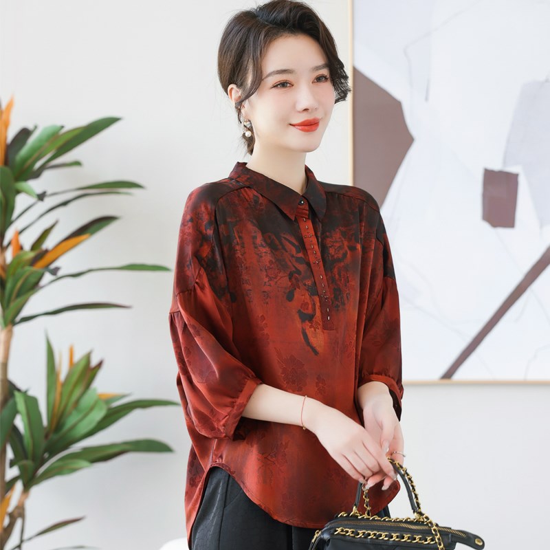 现货速发妈妈夏装套装重磅真丝上衣中老年装加大码高贵香云纱半袖