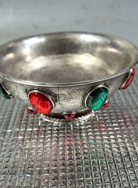 速发实用仿古宝石碗摆件花纹碗艺宝锭镶嵌摆件古玩收藏家居装饰工