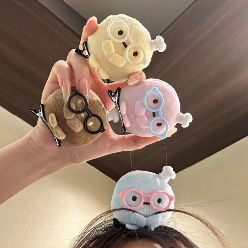 可爱卡通角落生物眼镜厨师帽圆子发夹玩偶少女心朋友礼物毛绒发饰