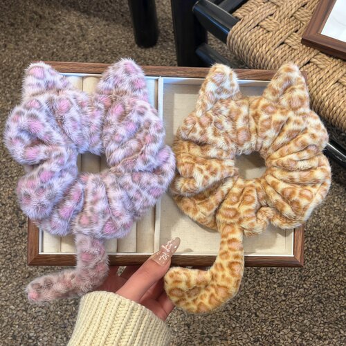 黄色豹纹小猫发圈女毛绒百搭发饰
