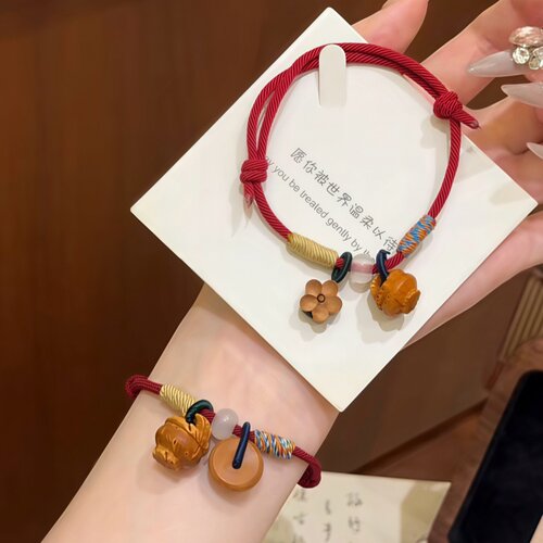 桃篮手链编织红绳核桃木手串礼物