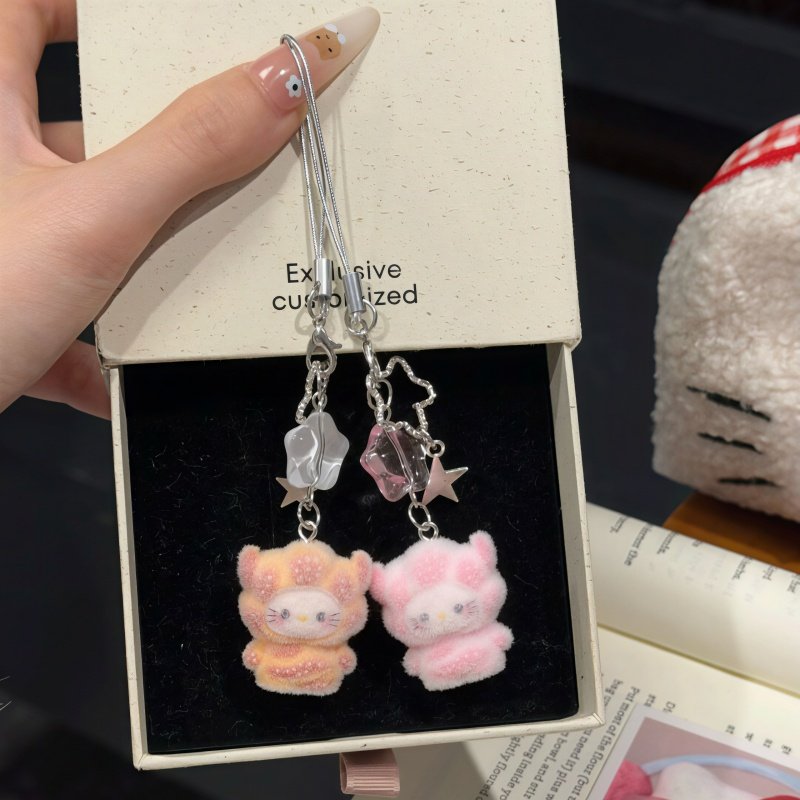 趣味仿真牛角包猫咪挂件可爱卡通包包钥匙扣手机绳情侣挂饰送礼物