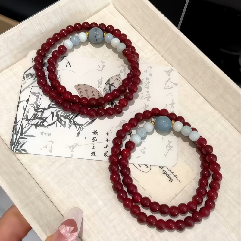 新中式双圈红珠手链女高级感双层叠戴手串禅意国风精致手饰送礼物