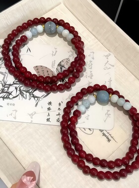 新中式双圈红珠手链女高级感双层叠戴手串禅意国风精致手饰送礼物