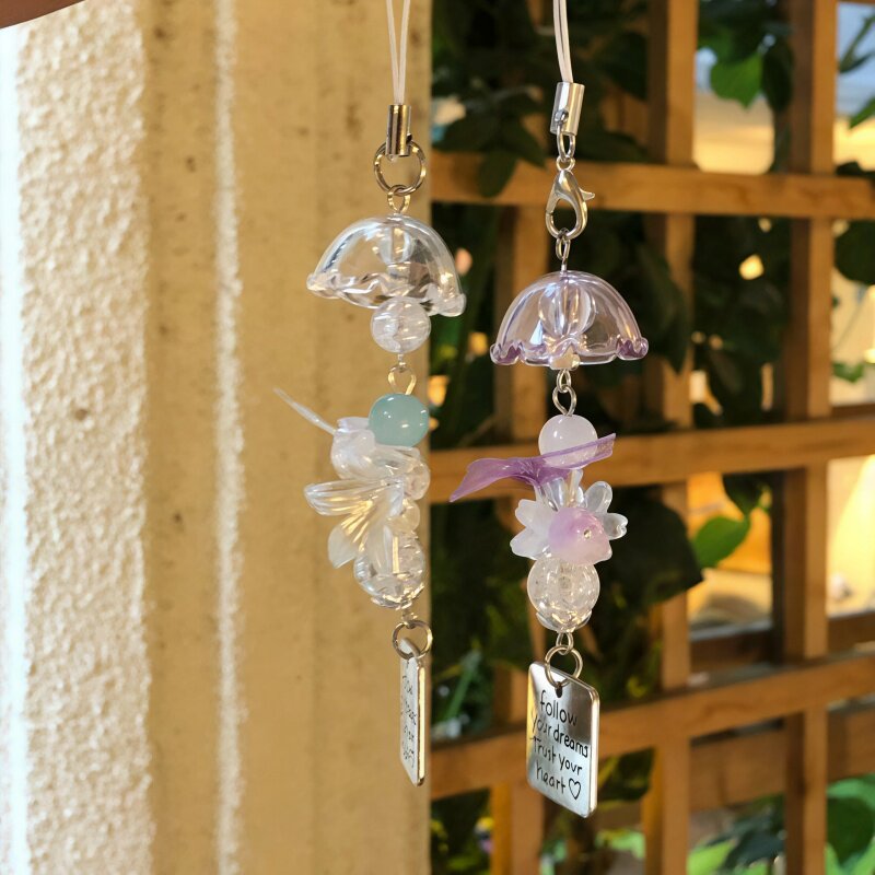 紫色蓝色精灵水母风铃挂件手机链手作ins风串珠包包相机挂饰礼物