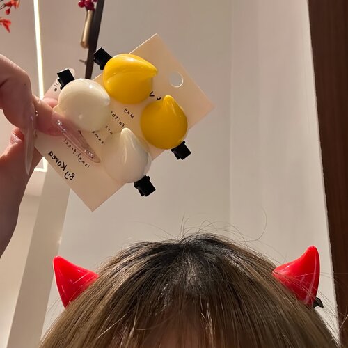卡通软萌小恶魔角发夹鸭嘴夹发饰