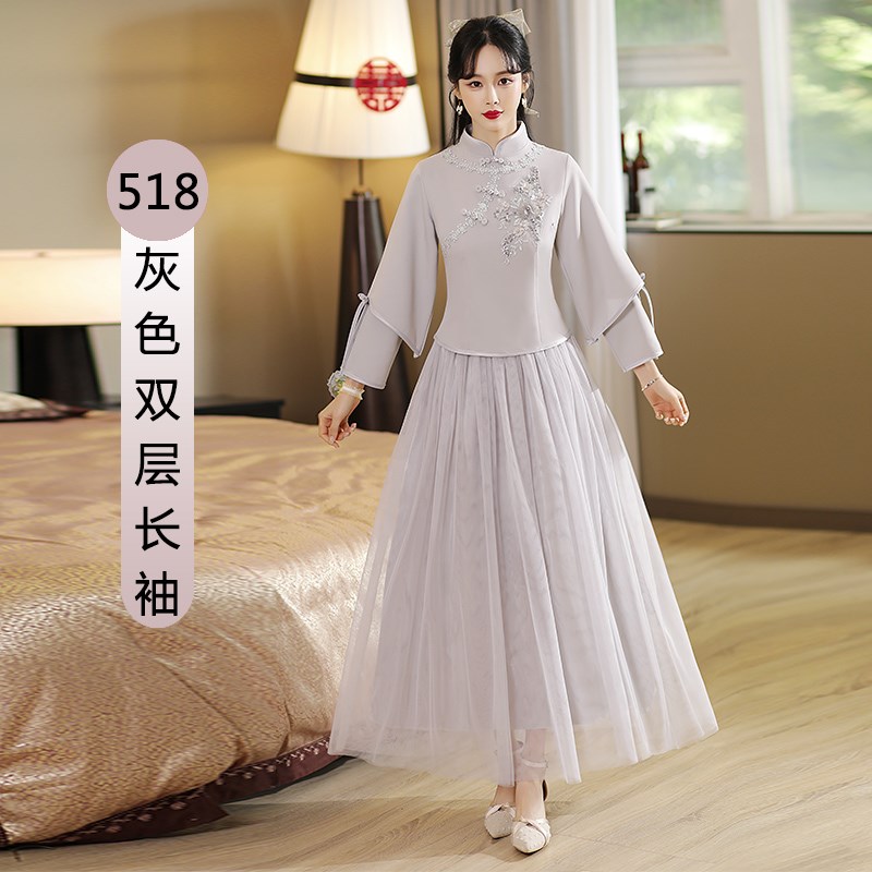 现货伴娘服202新款中国风婚礼新娘团伴娘裙复古中式旗袍礼服