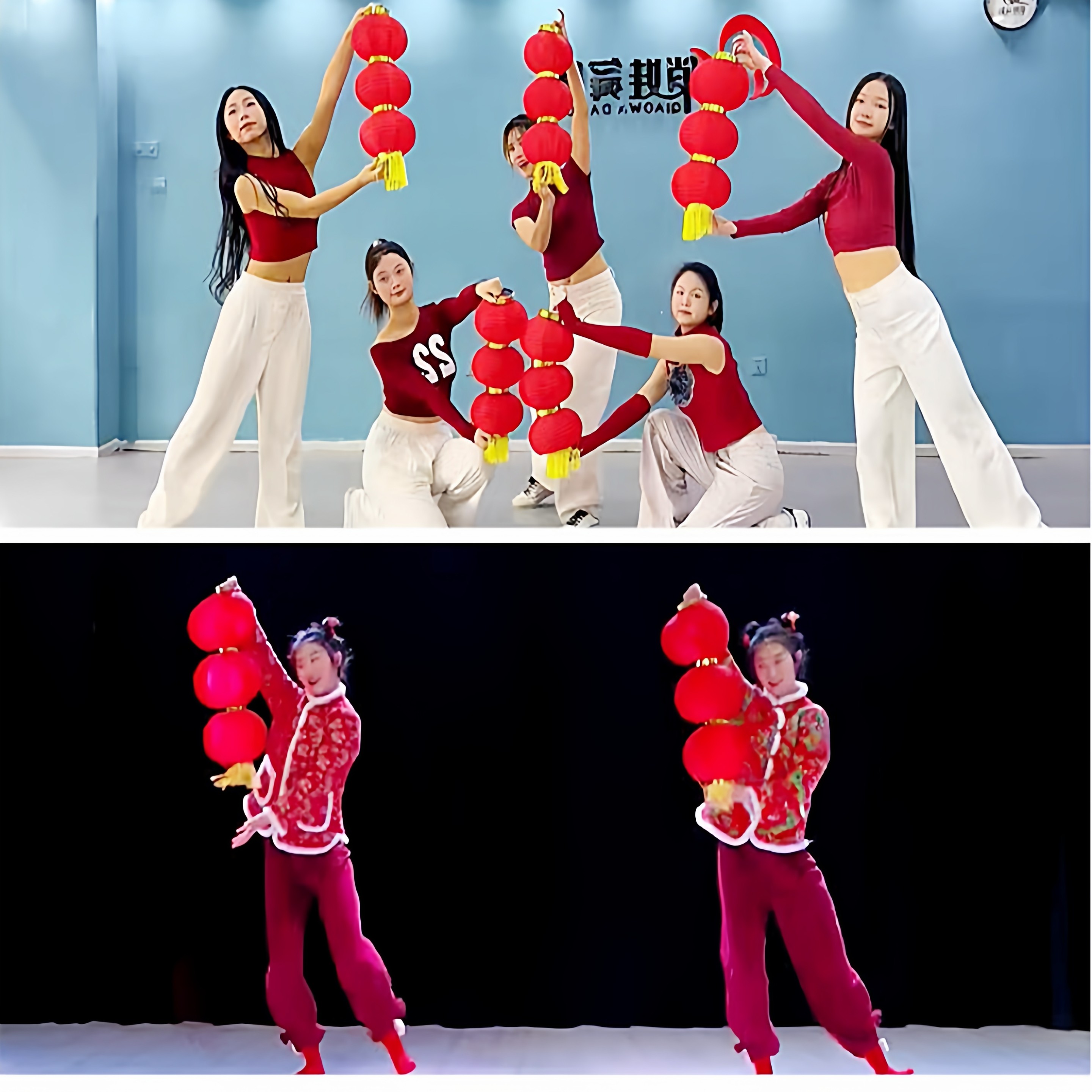 红灯笼手拿折叠连串灯笼广场舞新年元旦演出喜庆跳舞用的拉丝灯笼