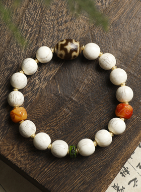 驼骨圆珠玛瑙莲花天珠原创设计手串藏式风格男女复古饰品手链