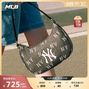 MLB官方 BQS22 新款 男女情侣复古老花腋下包仿牛仔休闲挎包24夏季