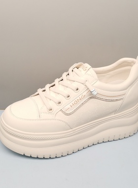 红蜻蜓春秋新款女鞋BC68069011真皮小白鞋休闲舒适厚底增高女单鞋