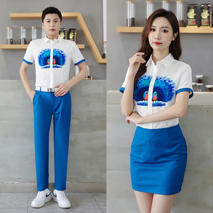 收银前台营销工作服印花男女同款衬衣楼面ktv公主少爷服务员工衣