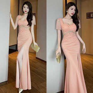 黑色晚礼服裙2026新款宴会气质高级感轻奢长款夜场包臀开叉连衣裙