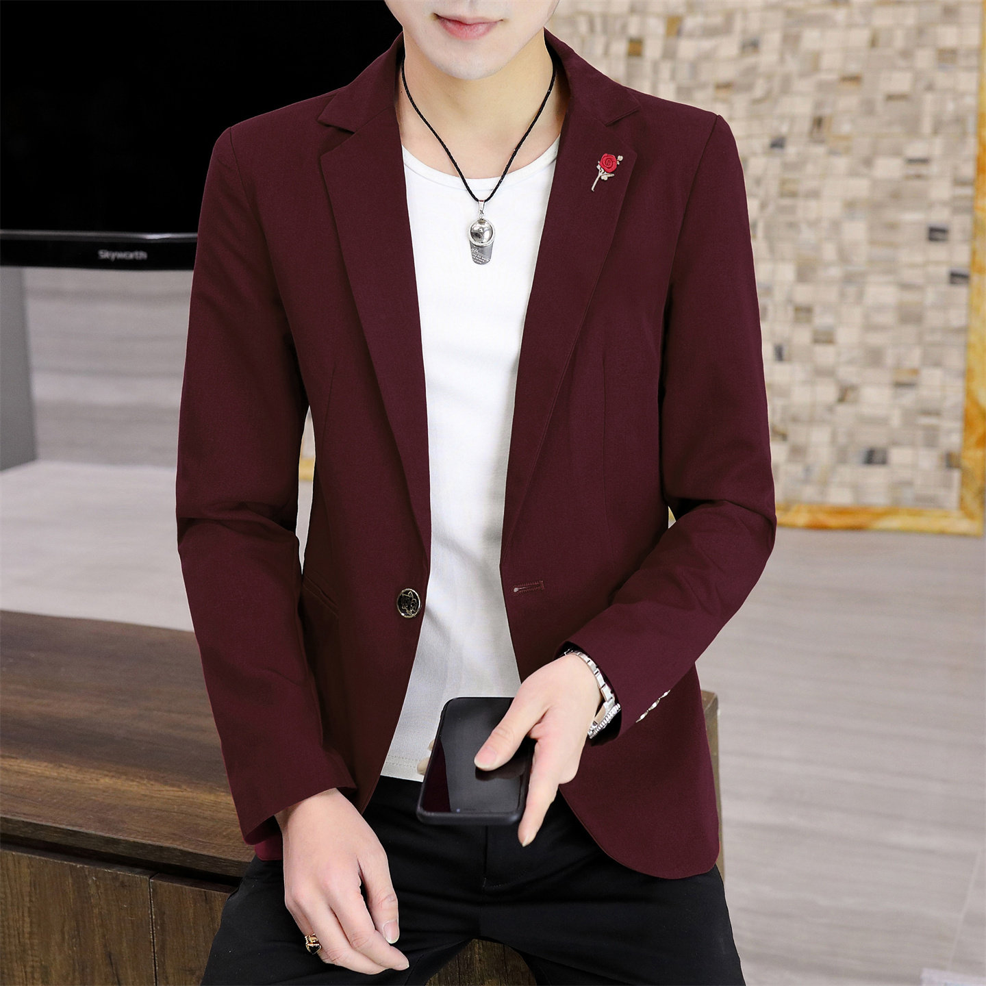 西装外套男薄款修身西服上衣潮流