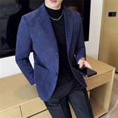 商务休闲条纹高级感西装 秋季 修身 灯芯绒西服外套男韩版 上衣潮 男士