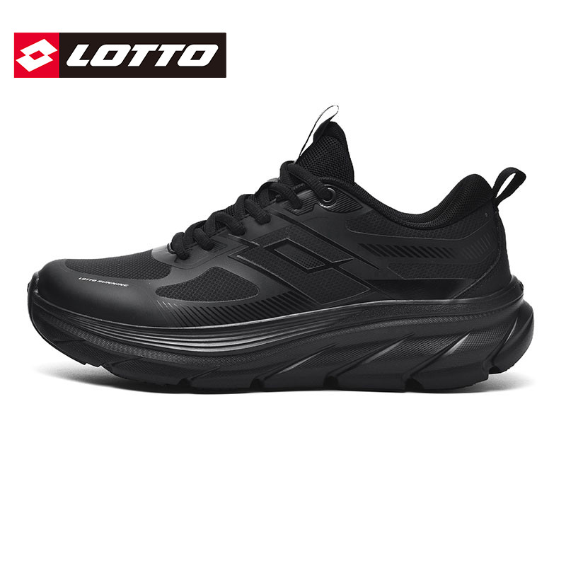 LOTTO乐途男鞋2025新款秋冬黑色皮面加绒运动鞋轻便厚底减震跑鞋