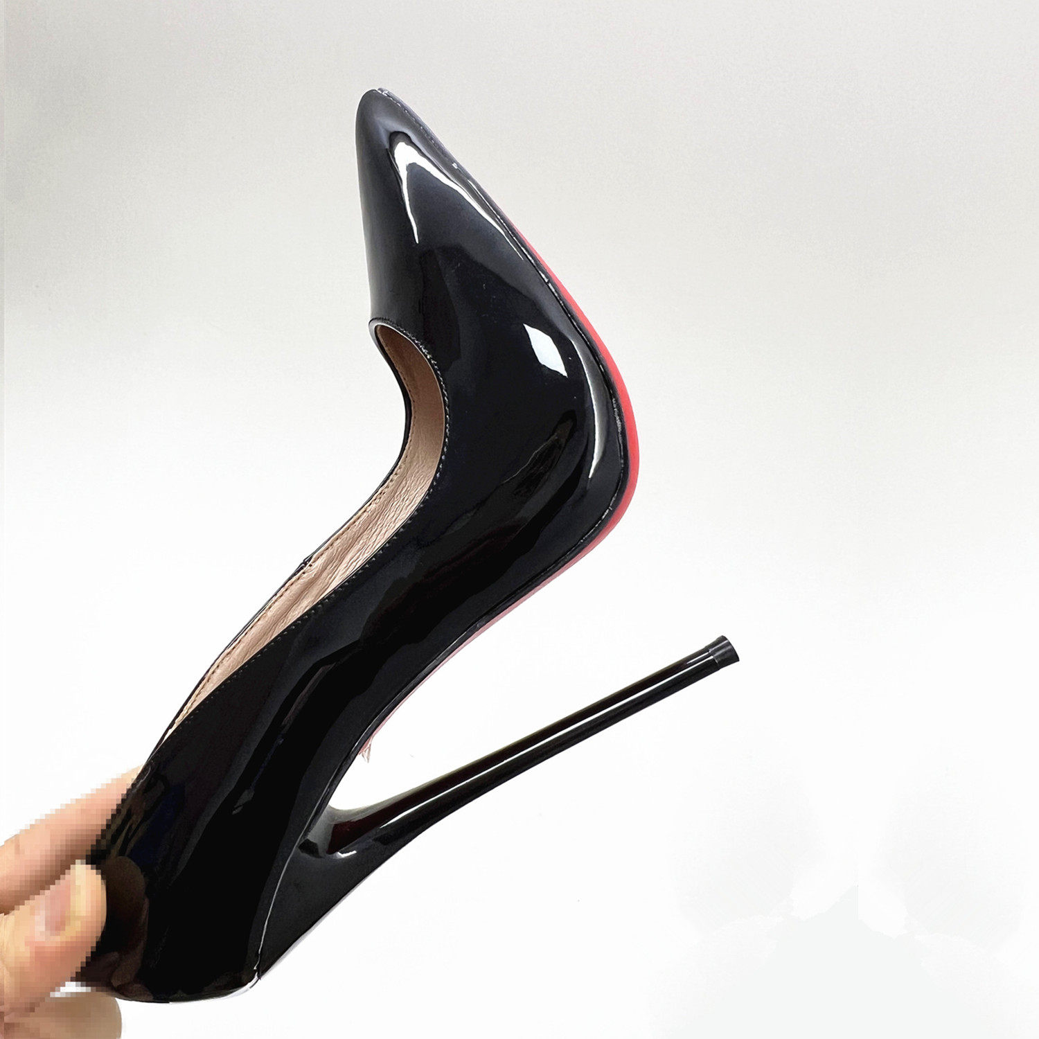 16cm恨天高尖头高跟鞋漆皮红底细跟一字带单鞋4345大码外贸男女鞋